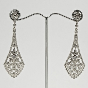 Art Deco Style Silver Tone and Crystal Drop Earrings